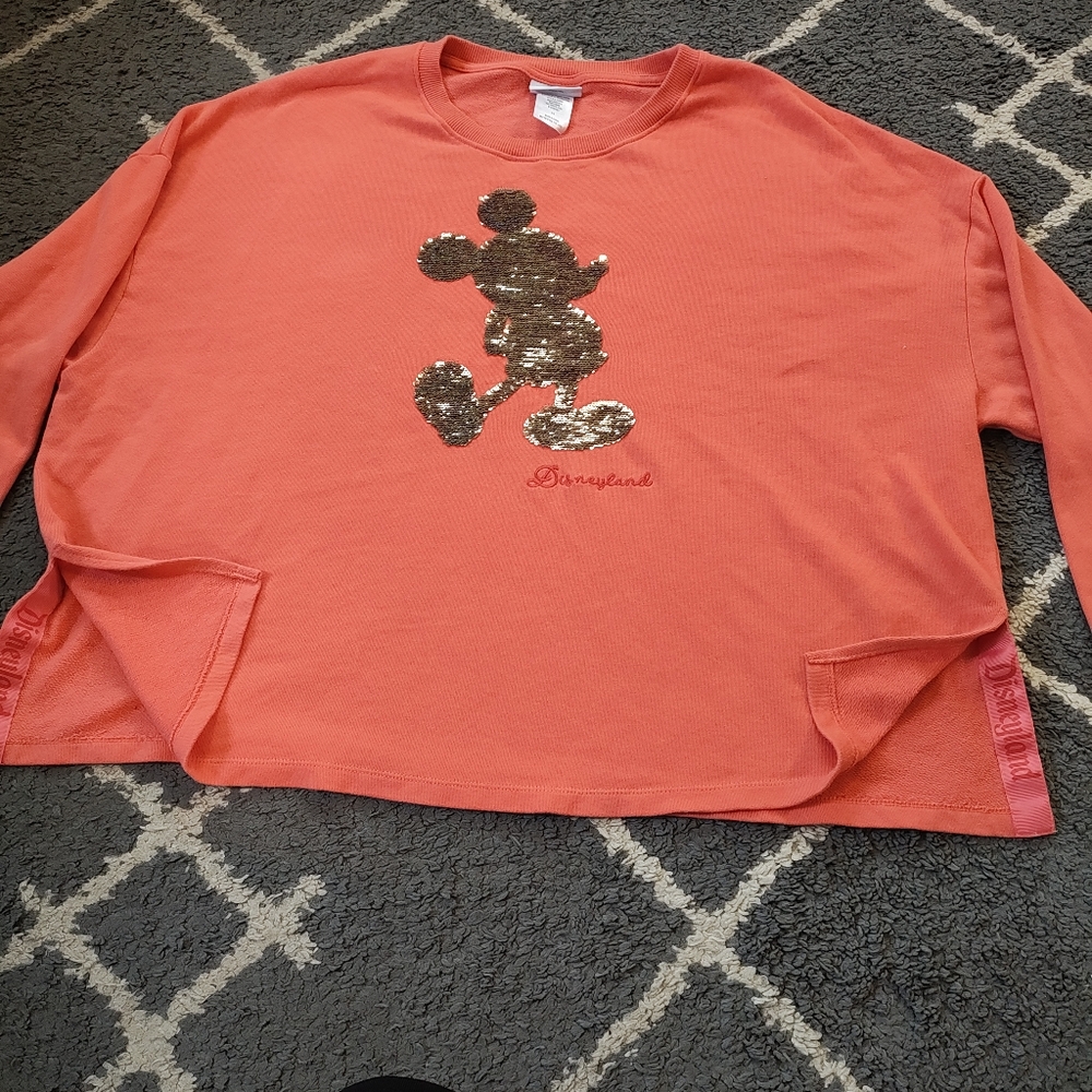 Disney Parks Women’s Mickey Mouse Disneyland Rose gold Sequins Coral Sweater 1X - Picture 2 of 10